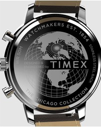 TIMEX - Chicago Chrono 45mm Silver Tone Blue Dial Brown Leather Strap
