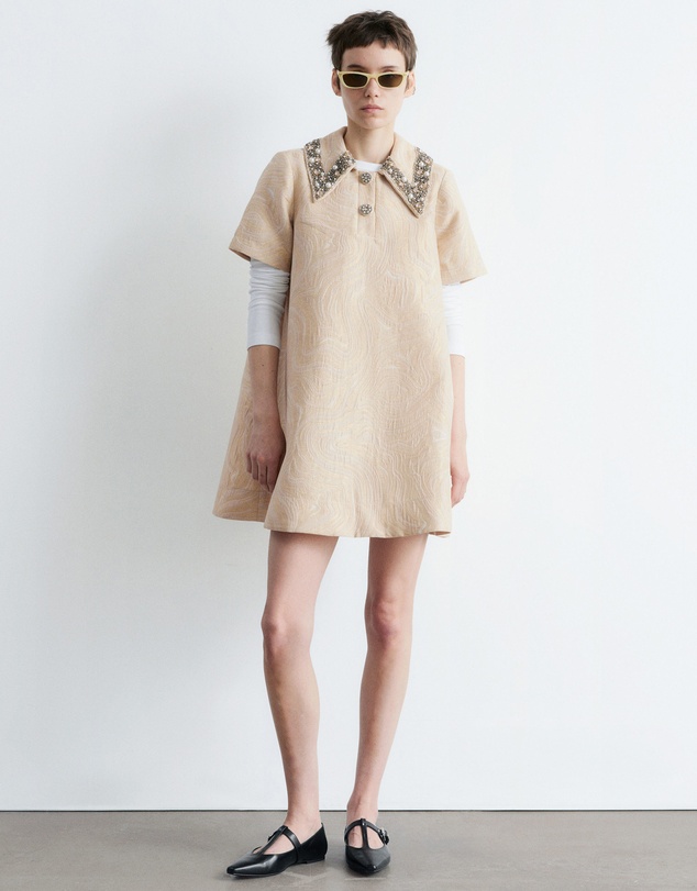 & Other Stories - Short-Sleeve Jacquard Mini Dress
