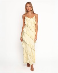Petal & Pup - Ciao Ruffles Maxi Satin Dress - Pale Yellow