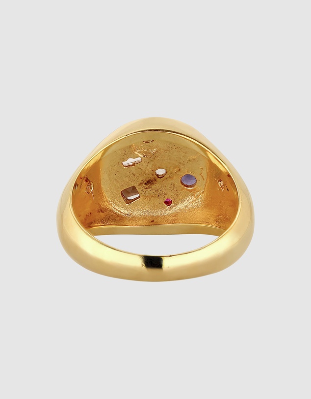Elli Jewelry - Ring Women Signet Vintage Sapphire Moonstone Pearl 925 Sterling Silver Gold Plated