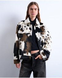 TOPSHOP - Faux Fur Western Trucker Jacket