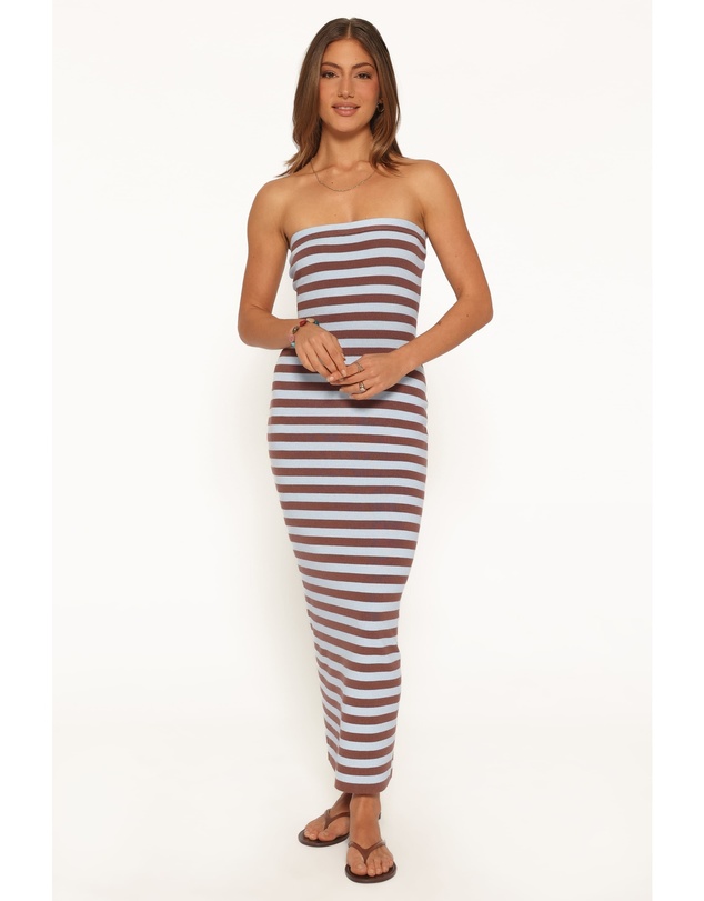 Petal & Pup - Latoya Strapless Midi Dress - Blue Mocha Stripe
