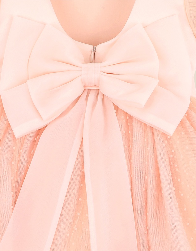 Bebe by Minihaha - Peach Spot Puff Sleeve Dress With Back Bow 3-10 Yrs
