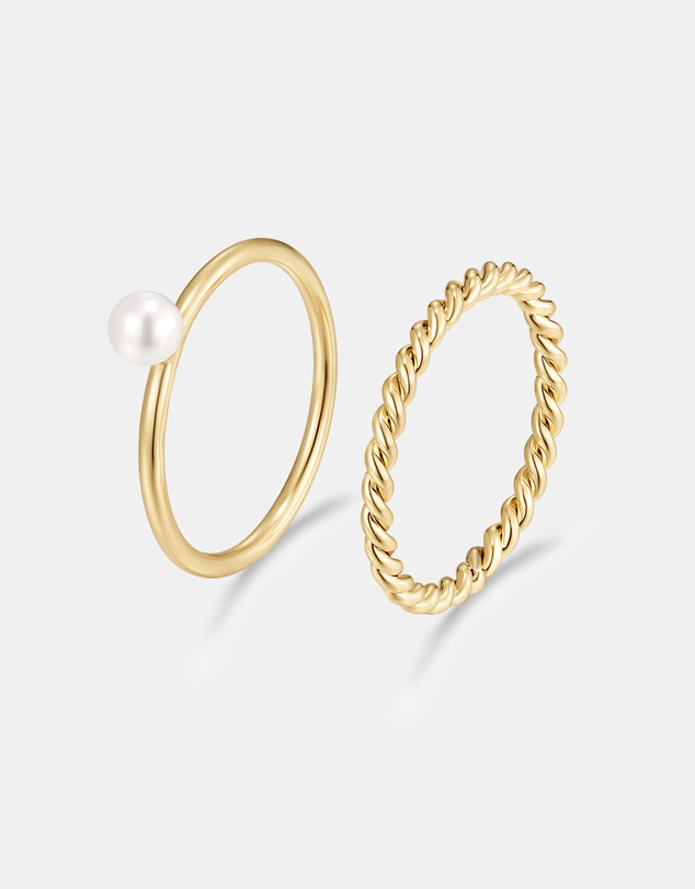 Mestige - Delicate Pearl Stacking Ring Set - 18K Gold Plated