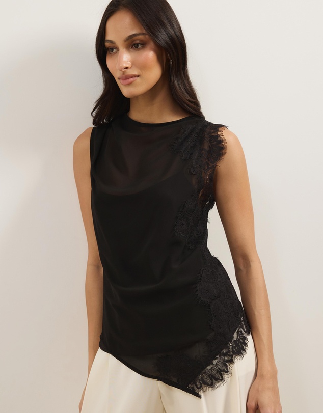 Atmos&Here - Iris Contrast Lace Insert Georgette Top