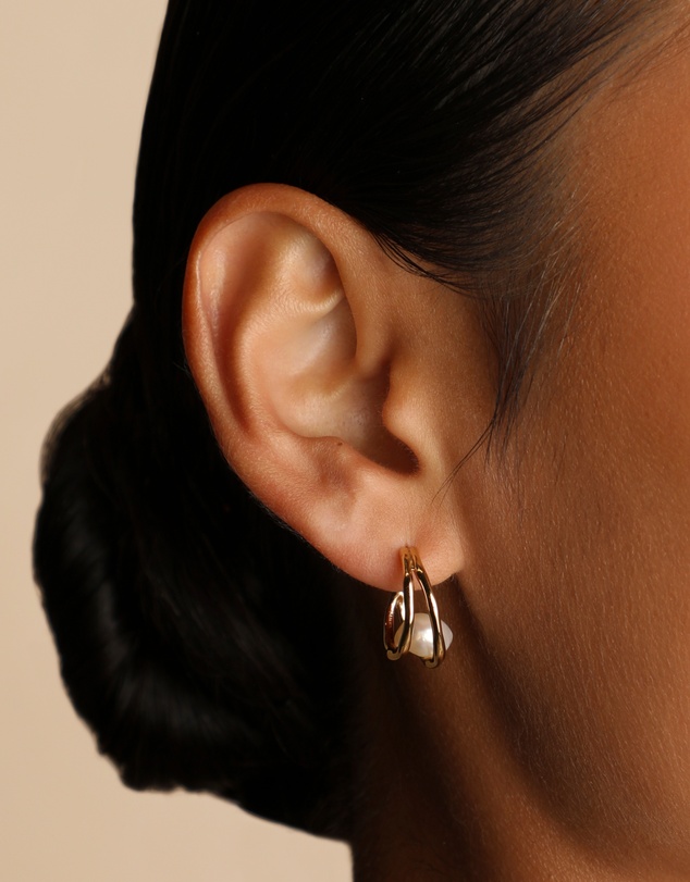 Astrid & Miyu - Molten Illusion Pearl 18ct Gold Plated Hoops