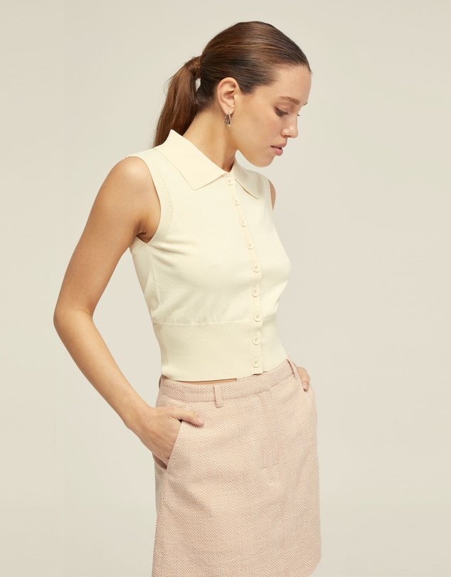 Oxford - Rae Polo Neck Buttoned Knit Top