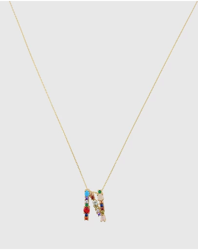 Izoa - Alphabet Letter Semi Precious Stone N Necklace