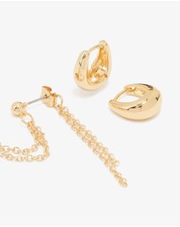 Lovisa - Gold Plated Huggie & Chain Earrings 3-Pack