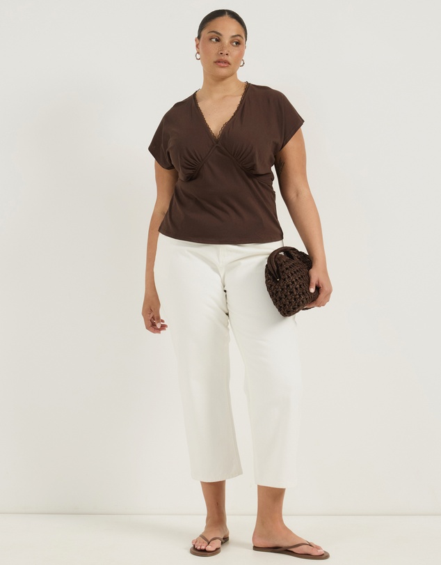 Atmos&Here Curvy - Rachel V-Neck Lace Trim T-Shirt