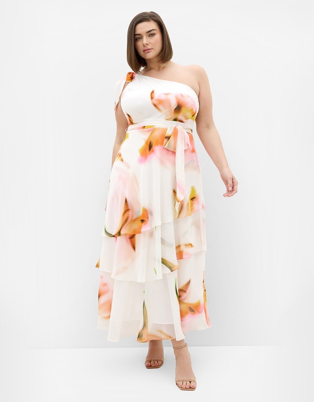 City Chic - Plus size Enchant Fleur One Shoulder Maxi Dress - ivory