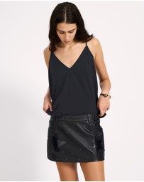 ONE TEASPOON - Axel Low Waist Micro Mini Leather Skirt - Black