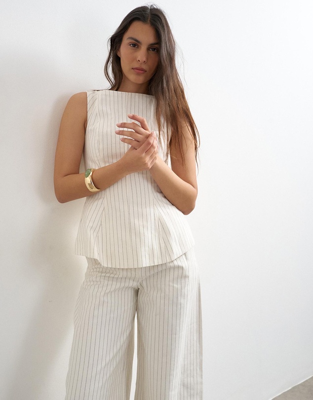 TOPSHOP - Para Striped High Neck Top