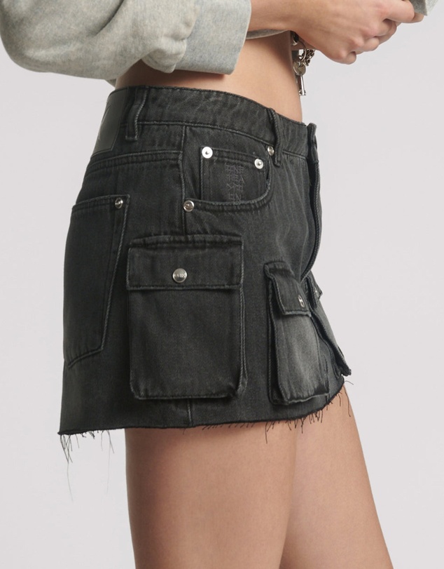 ONE TEASPOON - Sloane Low Waist Denim Mini Skirt - Faded Black