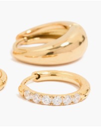 Lovisa - Waterproof Gold Plated Stainless Steel Cubic Zirconia & Chubby Huggie Earrings Set