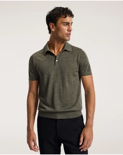 Calibre - Merino Wool Polo Khaki