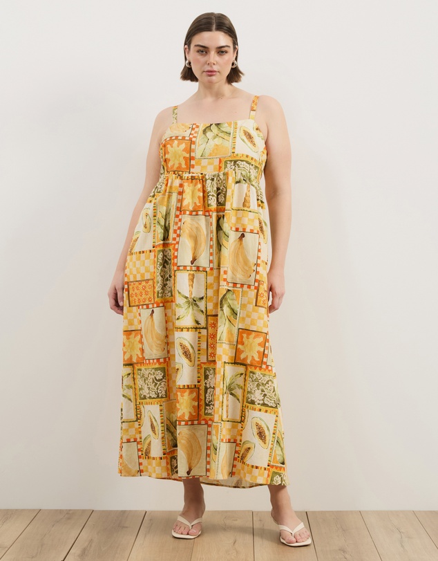 Atmos&Here Curvy - Alex Linen Blend Empire Waist Midi Dress