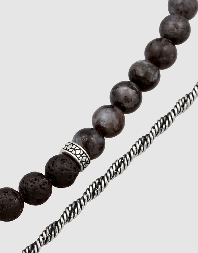 Kuzzoi - ICONIC EXCLUSIVE - Lava and Rope Chain Bracelet Set in 925 Silver