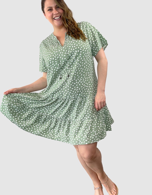 Love Your Wardrobe - Sage Print Drop Waist Dress