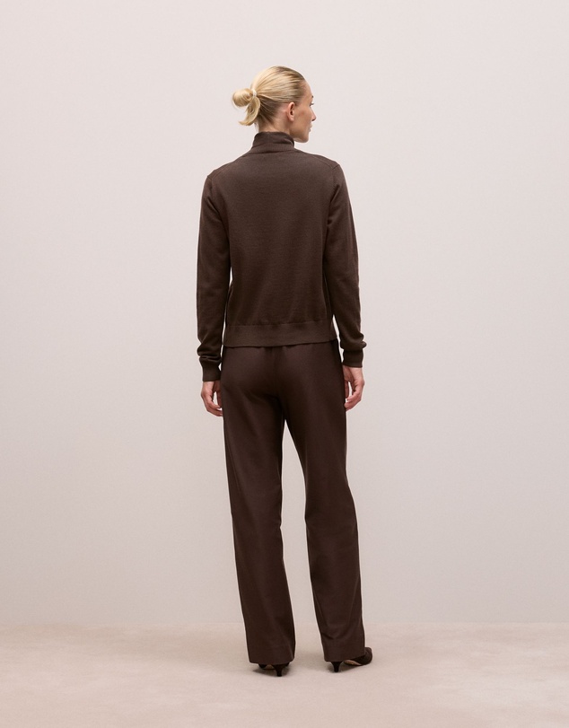 Trenery - Merino Classic Crew Cardigan in Coffee Bean