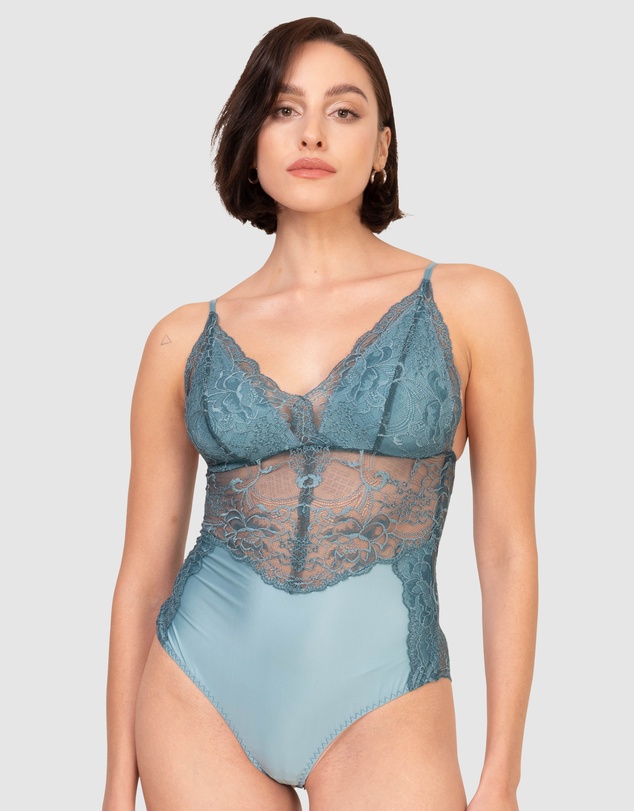 Oh!Zuza - V Neck Sheer Floral Lace Bodysuit