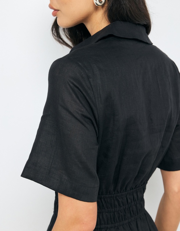 AERE - Ada Shirred Waist Linen Shirt Dress