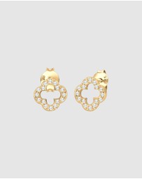 Elli Jewelry - Earrings Stud with Stone Cloverleaf Zirconia 925 Sterling Silver Gold-plated