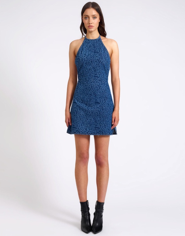 ONE TEASPOON - Electric Jungle Denim Mini Dress - Blue Animal
