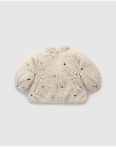 Purebaby - Fluffy Embroidered Jacket -Kids-Babies