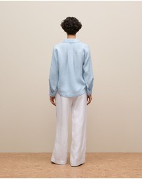 Trenery - Yarn Dyed Linen Popover Shirt in Soft Blue