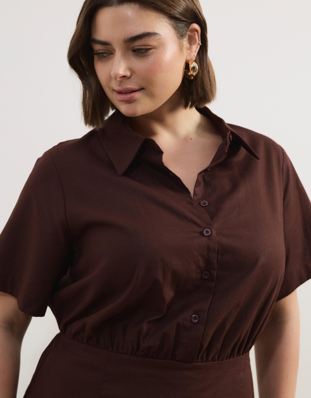 Atmos&Here Curvy - Remi Linen Blend Midi Shirt Dress