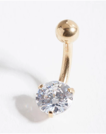 Lovisa - Gold Surgical Steel Round Cubic Zirconia Belly Bar