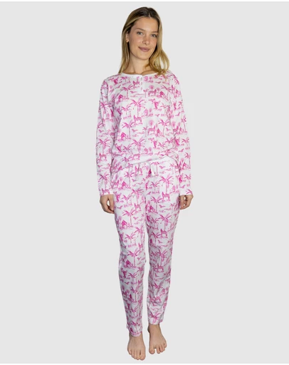 Sant And Abel - Women's Skydog Toile Pink Jersey Long PJ Set