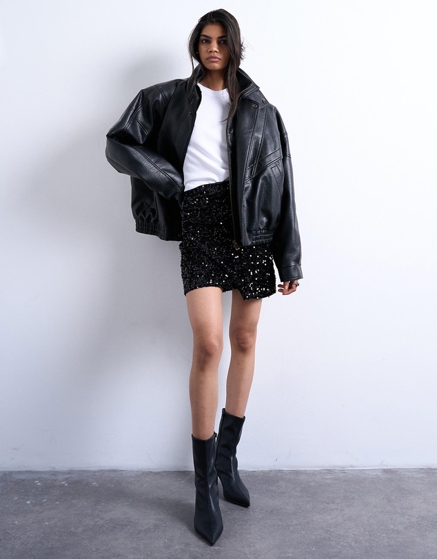 TOPSHOP - Velvet Sequin Drape Mini Skirt