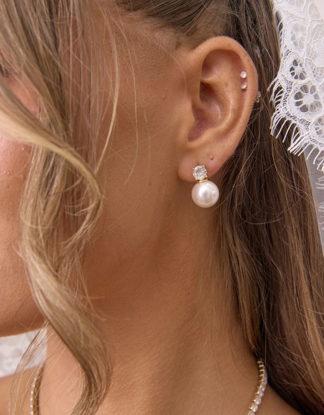 The White Collection - Annabelle - Classic Gold Pearl Bridal Earrings