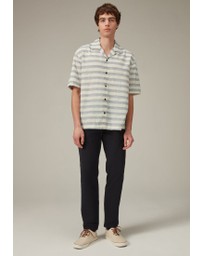 NEXT - Textured Stripe Short Sleeve Shirt With Cuban Collar