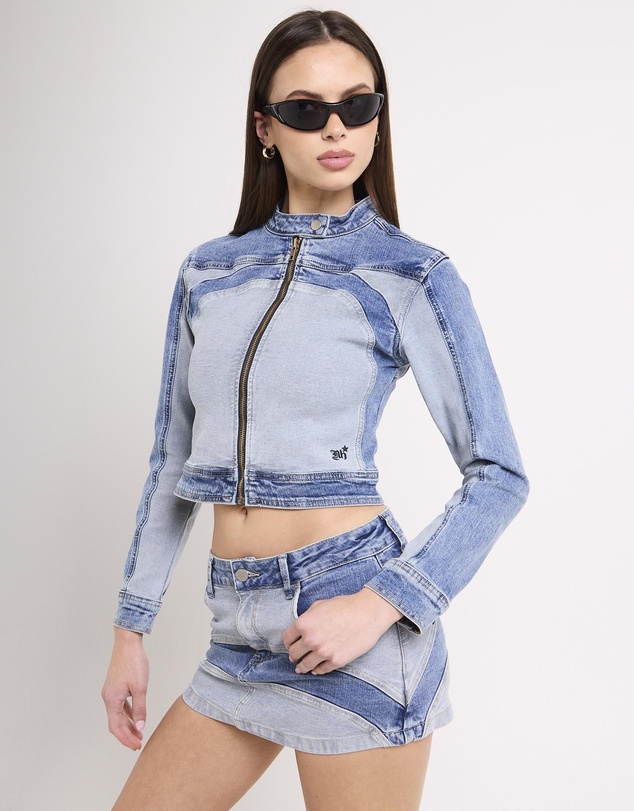 Neon Hart - Y2K Denim Moto Jacket