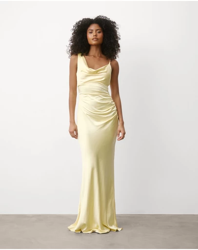 Six Stories - Cowl Front Asymmetrical Satin Bridesmaid Dress