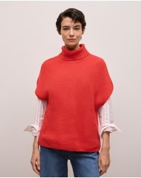Trenery - Cotton Cashmere Sleeveless High Neck Knit in Spice Red