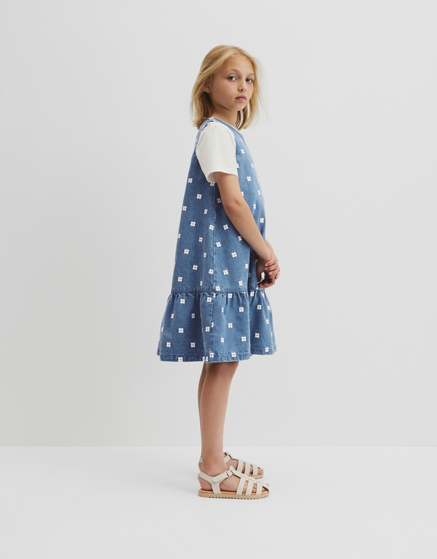 Spot Embroidered Denim Mini Dress