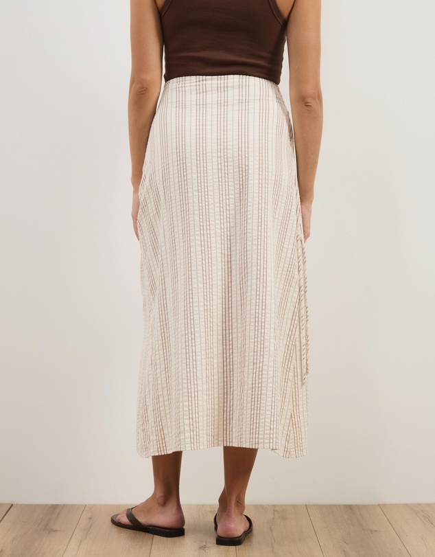 Atmos&Here - Sally Striped Cotton Ruched Side Tie Midi Skirt