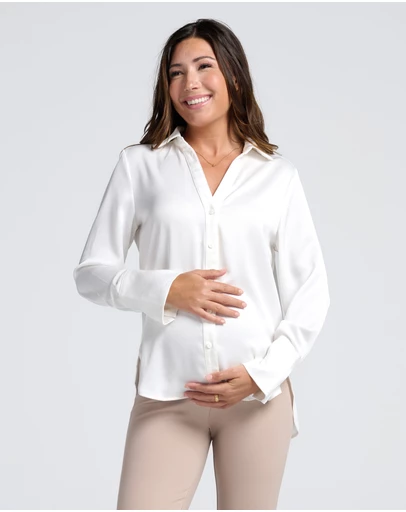 Angel Maternity - Amelia White Maternity Acetate Shirt