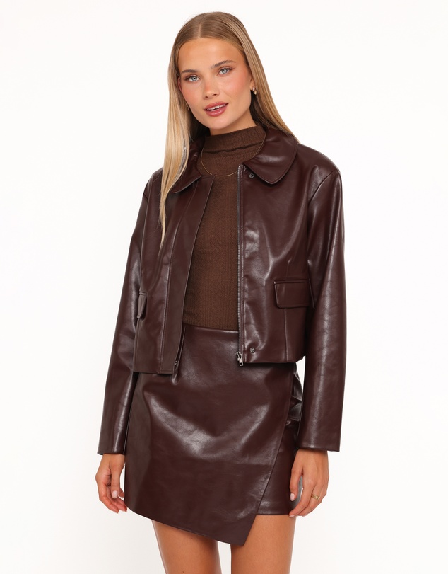 Petal & Pup - Haylie Crop Faux Leather Jacket - Burgundy