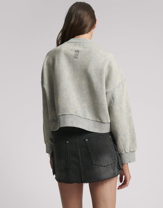 ONE TEASPOON - Studded Heart Grey Cropped Sweater - Grey Marl
