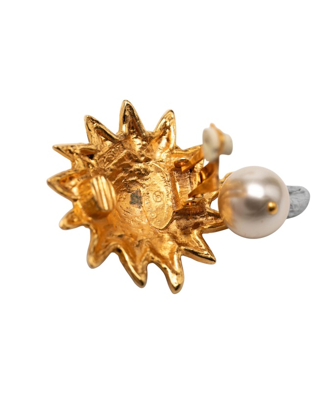 Pre-Loved by Azura Reborn - Pre-Loved CC Gold Plated Faux Pearl Lion Head Drop Clip On Earrings