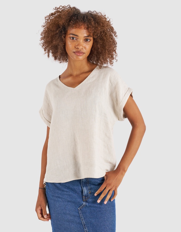 CAMIXA - Martina Linen V-Neck T-shirt