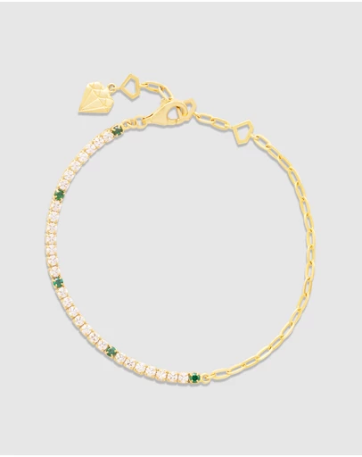 Wanderlust + Co - Pave 14K Gold Vermeil Emerald Mini Tennis Chain Bracelet