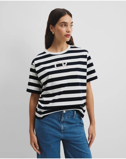 Country Road - Australian Cotton Stripe Cr Logo T-shirt