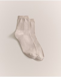 Trenery - Metallic Rib Crew Sock in Stone
