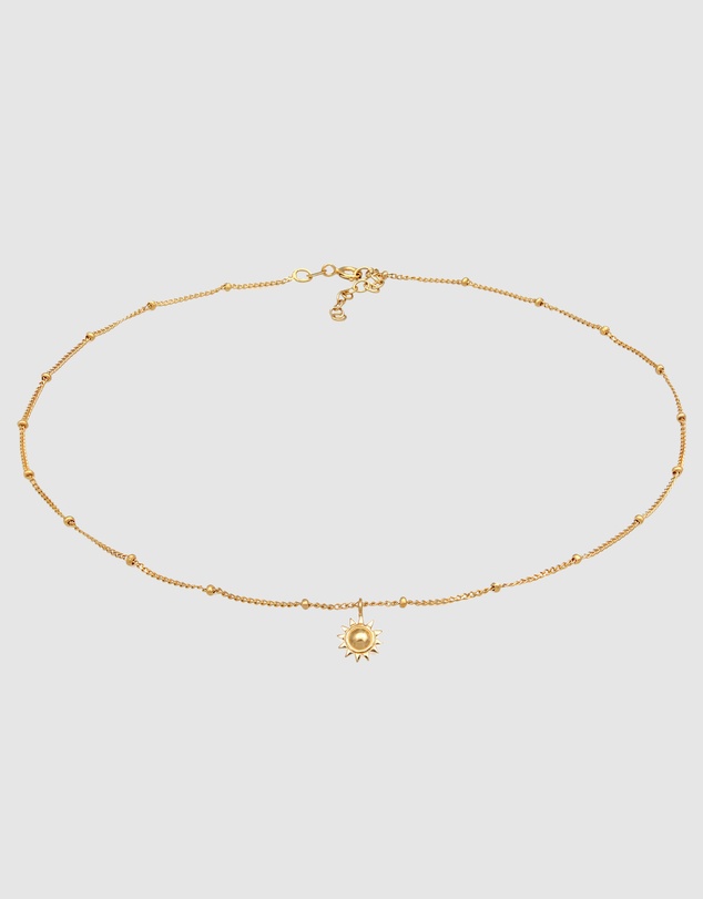 Elli Jewelry - Necklace Choker with Sun Pendant 925 Sterling Silver Gold-plated